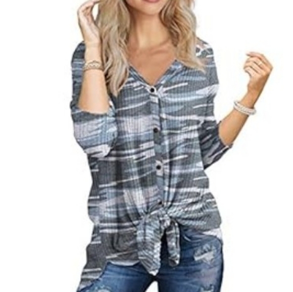 IWOLLENCE Women's Waffle Knit Tunic Blouse - Camo, Size Large - Picture 7 of 7